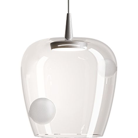 Zafferano Lampada a sospensione Bilia 27cm LED 8W 3000K in vetro borosilicato soffiato e alluminio sabbiato per illuminazione d'interni elegante