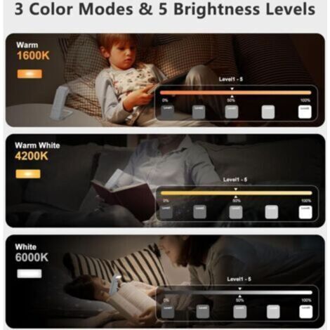 Lampe de Lecture, Liseuse USB Rechargeable, 3 modes 5 luminosité réglable, 500mAh Pliable mini lampe pince pour lire des livres au lit enfants adultes, Compacte et Durable (1/3)