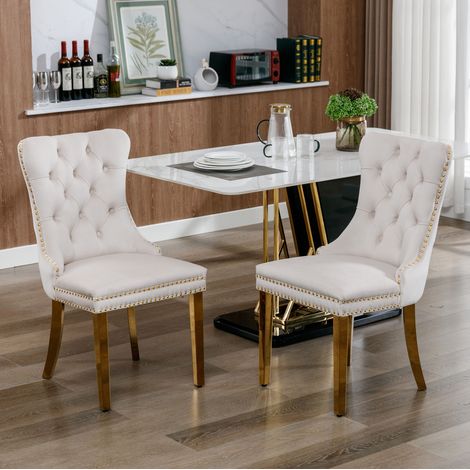 chaise salle a manger velours beige dossier haut bois luxe OKMYHOME (1/5)
