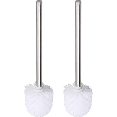 Lot de 2 brosses WC avec manche en acier inoxydable. brosse WC à long manche. diamètre 8 . tête de brosse remplaçable (blanc) (1/5)