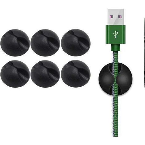 Selbstklebende Kabelorganisatoren – Set mit 6 runden Kabelclips (Schwarz)