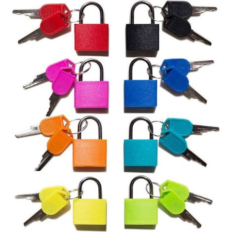Lot de 8 petits cadenas à clé, colorés, pour bagages, casiers de salle de sport, etc., pour l'extérieur, l'école, la maison, etc. (1/5)