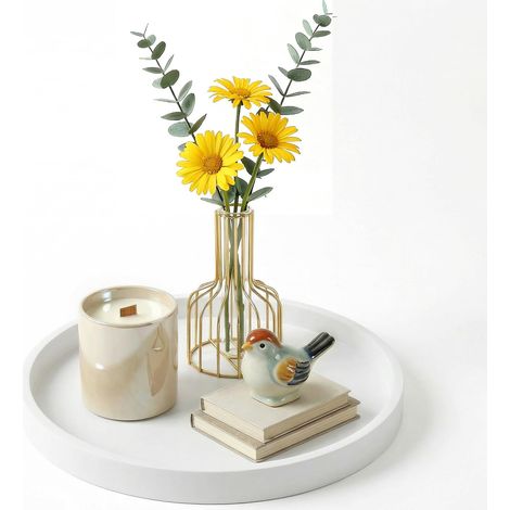 Plateaux décoratifs Plateau de comptoir 23 cm, Plateau décoratif Rond en Silicone pour Meubles, Plateau pour cosmétiques(Blanc) (1/5)
