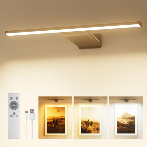 Applique pour Tableau sans Fil Rechargeable Lampe avec Télécommande Batterie 12000mAh 3 Couleurs 5 Luminosités Éclairage d'Art Orientable pour Cadre Salon Chambre Noir (1/5)