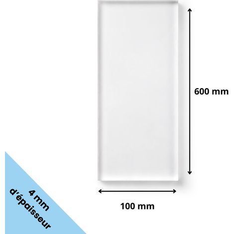 Plaque verre acrylique transparent 4 mm - 10 x 60 cm (100 x 600 mm) - Verre synthétique - Plaque PMMA XT - Plexiglass