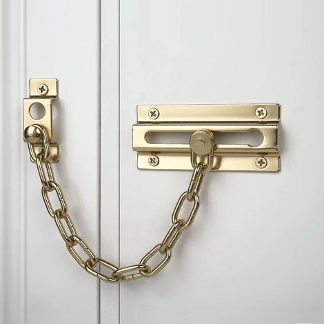 Serrure à chaîne de porte (dorée), loquet de porte robuste et épais de qualité supérieure pour porte intérieure, serrure à loquet à l'épreuve des enfants, confidentialité et sécurité supplémentaires p (1/4)