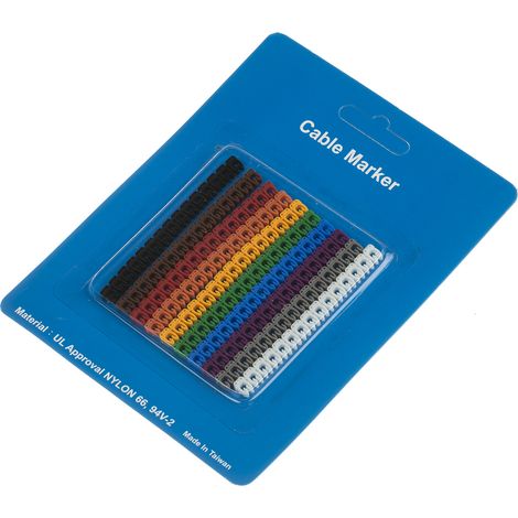 Repère câble Clipsable, texte : 0 9, Noir, marron, vert, gris, orange, rouge, violet, blanc, jaune ( Prix pour Sachet de 150 )