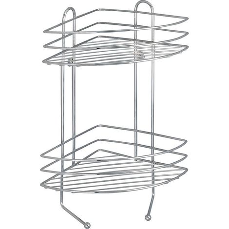 Etagère d'angle salle de bains 2 niveaux – Rangement optimisé pour cosmétiques – Acier chromé – Dimensions 23x43x30.5cm (1/4)