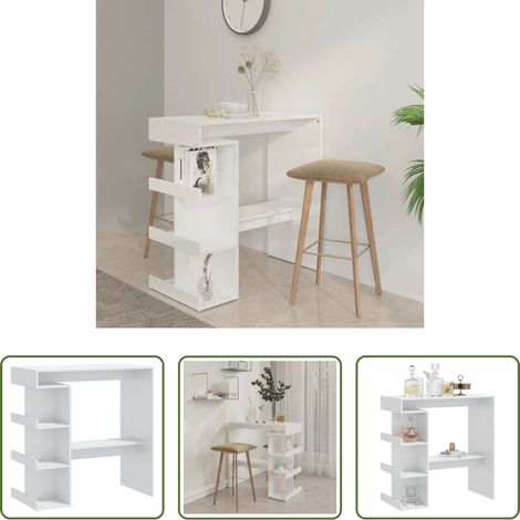 Table de bistro - Table de bar étagère de rangement Blanc brillant 100x50x101,5cm (1/5)