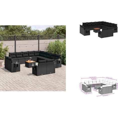 14-tlg. Garten-Sofagarnitur mit Kissen Schwarz Poly Rattan - Gartenmöbel Set - PE-Rattan Möbel - Outdoor Lounge - Esszimmergarnitur - Balkonmöbel (1/3)