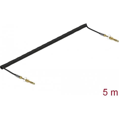 Delock Cable enrollado de 3,5 mm, 3 clavijas, conector estÃ©reo macho a conector estÃ©reo macho con adaptador de tornillo 5 m