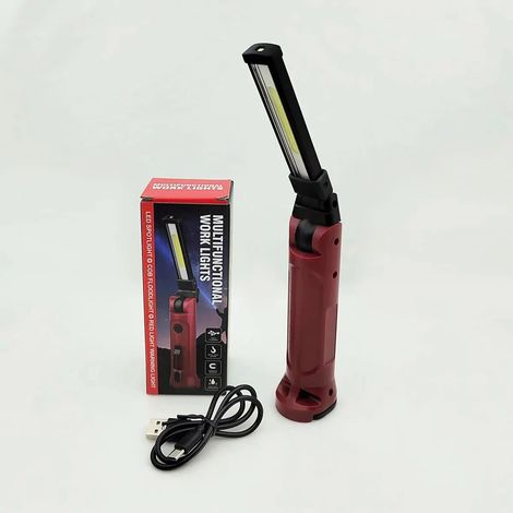Lampe de travail COB - Lampe torche pliable à 180° - Rechargeable par USB - Portable - Camping - Urgence - Avec crochet - Magnétique (1/5)