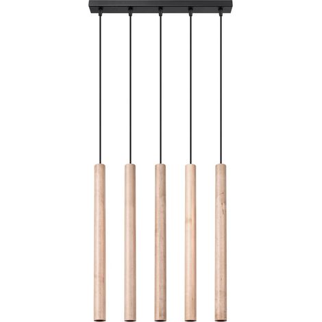 Lámpara colgante Vacu 5 luces , madera natural (1/5)
