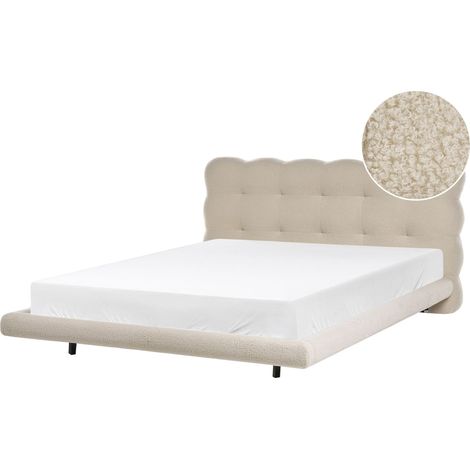 Bed Frame Beige Boucle Upholstery Tufted Headboard Slatted Base EU King Size 5ft3 Metal Legs Modern Design SOULISSE (1/5)