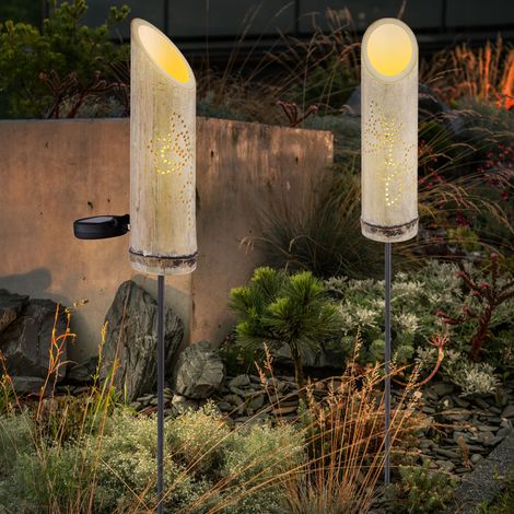 Lampada plug-in, bambù, luce solare, picchetto, lampada bambù, solare, perforazione decorativa, verde, LED bianco caldo, DxH 12x79,5 cm, set da 2 (1/5)