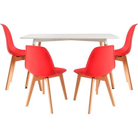 Conjuntos de mesa y sillas - Conjunto Mesa Tower Rectangular 120 x 80 cm Blanca y Pack 4 Sillas Kelen - Rojo (1/5)