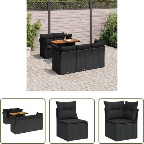 vidaXL Rattanmöbel -  6-tlg. Garten-Sofagarnitur mit Kissen Schwarz Poly Rattan (1/5)