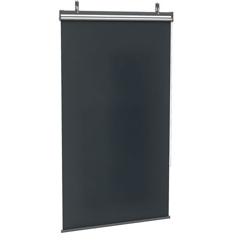 Store extérieur vertical store manuel rétractable installation sans perçage alu. polyester haute densité gris foncé (1/5)