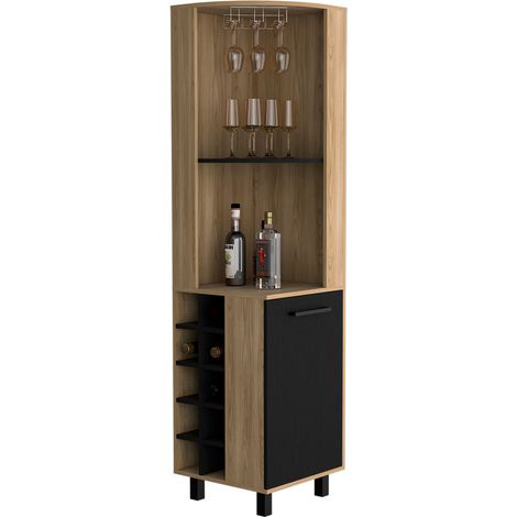 Mobile bar Kaia in melamina con 3 ripiani, 9 portabicchieri, 10 portabottiglie e mobile inferiore, multicolore, 180 cm X 45 cm X 45 cm X 45 cm (1/5)
