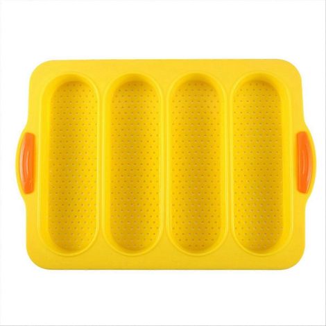 Moule à pain en silicone jaune, plat de cuisson antiadhésif, idéal pour four, pâtisserie et cake, sans BPA, réutilisable, taille standard, facile à démouler. (1/5)