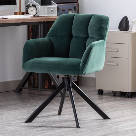 Wahson Office Chair in Velvet Upholstered Height-fixed Modern Swivel Desk Chair without Wheels for Home Office, Green