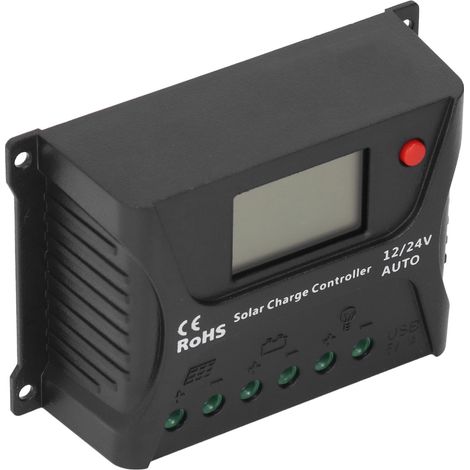 Contrôleur de charge solaire PWM avec affichage LED, port USB, 10 A, 12 V/24 V pour batterie (1/5)