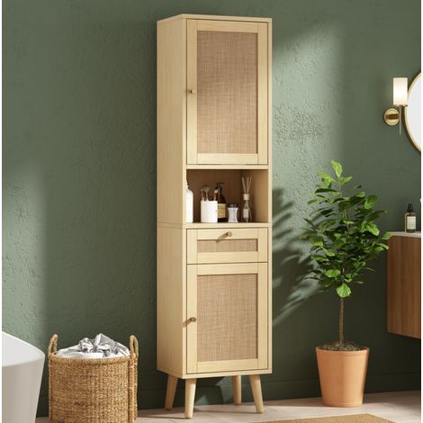 Colonna bagno 40x30x166 cm in MDF legno naturale, salvaspazio – MEUBLIV (1/5)