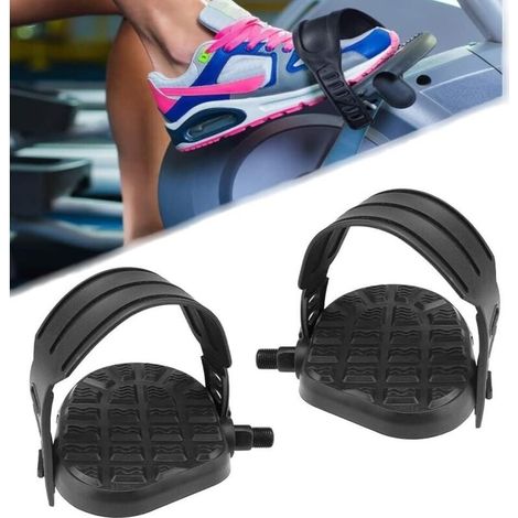 Paire de Pédales de Vélo Réglables 28cm - Antidérapantes pour Vélos d'Appartement, de Montagne et de Sport - avec Crochet (Noir)
