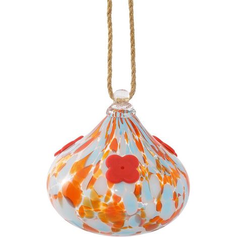 Mangeoire à colibris en verre moucheté soufflé à la main en forme de larme, mangeoire suspendue d'extérieur pour la décoration de jardin. (1/5)