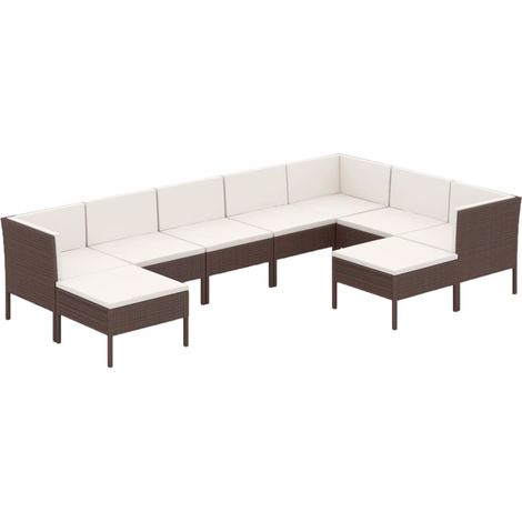 Mobili da giardino mobili da esterno Set di mobili da 9 pezzi con cuscini in resina intrecciata marrone