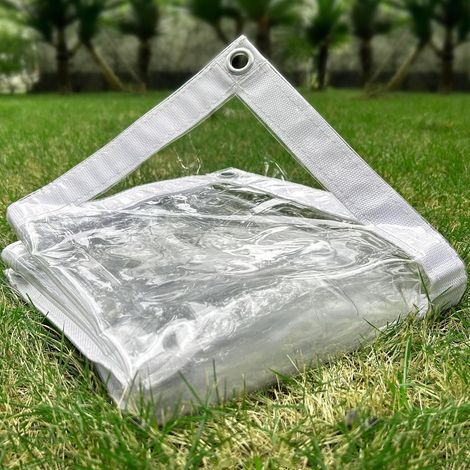Bâche transparente de 0,9 x 0,9 m, petite bâche en plastique avec œillets, bords renforcés à double couture, bâche robuste, imperméable et indéchirable (1/5)