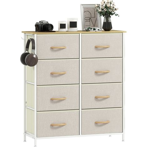 Cómoda de tela beige con 8 cajones, estructura de acero, 4 bolsillos laterales y 2 ganchos (1/5)