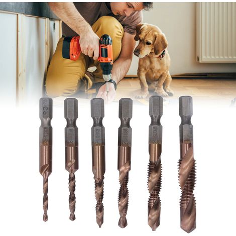 Jeu de tarauds composites trois-en-un plaqués titane pour perceuses électriques et taraudage. (1/5)
