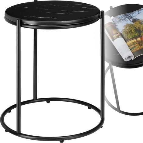 Table d'appoint plateau aspect marbre et structure en acier noire (1/5)