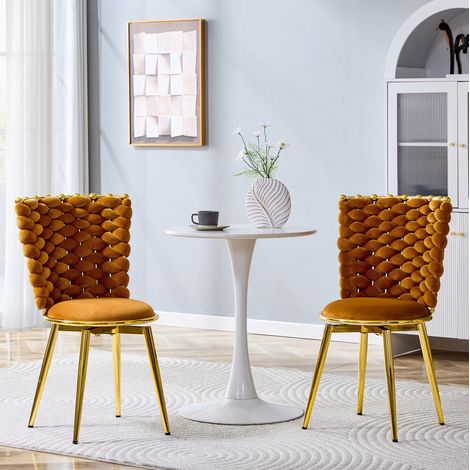 MEUBLIV Lot de 2 chaises de salle à manger orange – velours, pieds métal dorés (1/5)