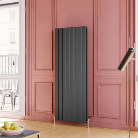 ELEGANT Central Heating Radiator 1600x608mm Vertical Anthracite Double Flat Panel + Chrome Thermostatic Radiator Valves (1/5)
