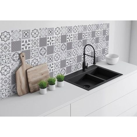 Dalle murale adhésive effet carreaux de ciment 30,5 cm – Vinyle imperméable – Lot de 6 dalles – Pour rénovation intérieure cuisine et salle de bain – D-C-Fix (1/4)