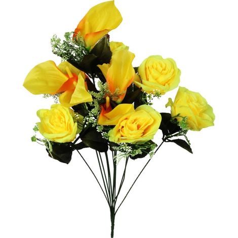 Un bouquet de 12 fleurs, un mélange de roses et de lotus, avec des touches de jaune. (1/2)