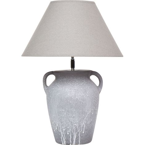 Lampada da tavolo moderna da comodino Base in ceramica Paralume regolabile in lino Grigio Agefet