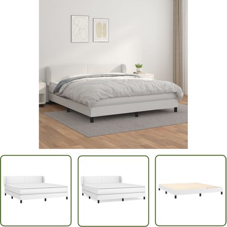 The Living Store Sommier à lattes de lit avec matelas Blanc 180x200cm Similicuir - Lit Plateforme - Lit Double - Literie Blanche - Matelas À Ressorts Ensachés - Tête De Lit Ajustable (1/5)