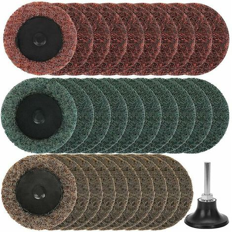 royaluxe -Coffret de forets pour perceuse Lot de 36 disques abrasifs en nylon de 5,1 cm avec supports de 6 mm pour meuleuse - Bande de préparation de surface de meulage - Finition polie, peinture d'éb (1/5)