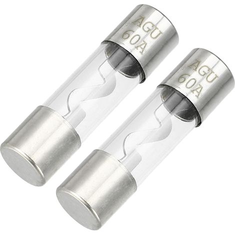 2 Pieces 10X38Mm 0.39X1.50 Inch 60A Universal Agu Fuse Glass - Car Fuse Safety Tube Power Protect Glass Tube - Metal Silver Tone 10X38Mm, Verre/Métal, Argent Transparent, Pour Voiture, Pour Porte-Fus (1/5)