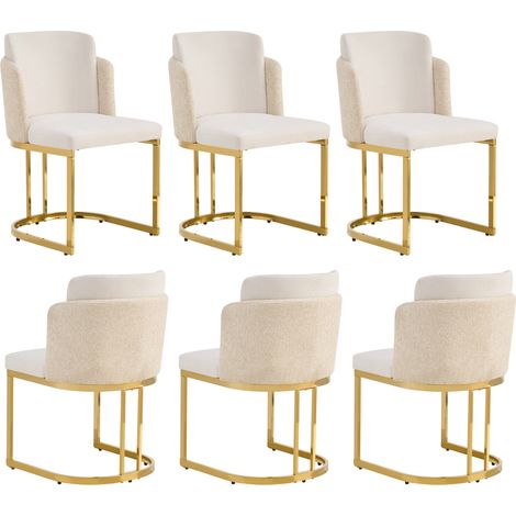 Set mit 6 Esszimmerstühlen aus beigem Chenille mit goldfarbenen Metallbeinen MODENUIT (1/5)