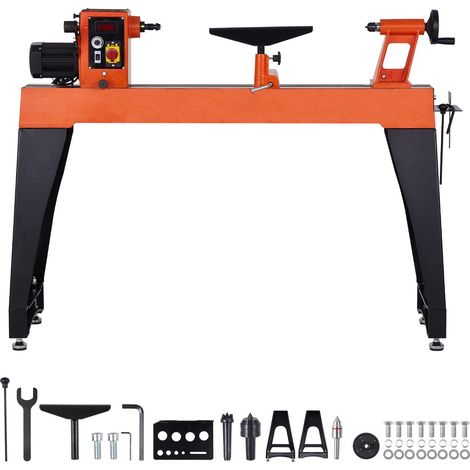 Tour à bois 1100W 1,5 CV, machine de tournage pour bois, vitesse variable 150-3200 tr/min, banc 406x1020 mm, moteur DC sans balais, corps en fonte, support d'outil, projets moyens à grands (1/5)