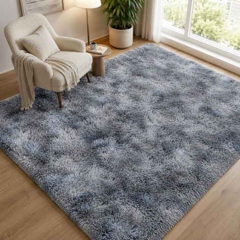 Tapis Chambre Long Poil 120x170cm Lavable en Machine Doux Et Moelleux, Gris Tie-Dye Moderne Élégant, Dessous Antidérapant, Parfait Pour Salon Et Chambre Garçon/Fille (1/5)