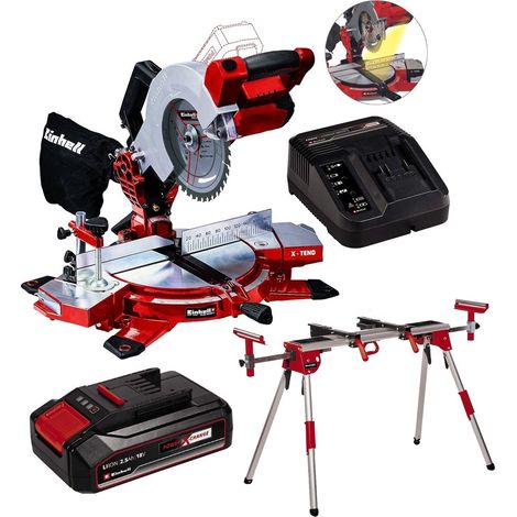 Einhell Cordless 18v Mitre Saw 210mm X-Change 18/210 1 x 2.5ah + Leg Stand (1/5)