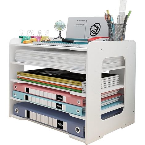 Bac à courrier, Organiseur de Bureau, Support de Rangement pour Documents A4, Plateaux de classement pour la Maison, Le Bureau, l'école (5 Niveaux) (1/5)