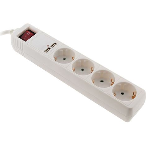 Multiprise Schuko 4x16A + 2 USB-A - Blanc - (1/4)