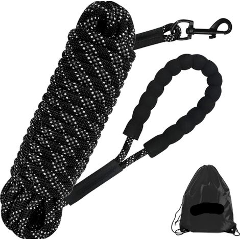 Laisse pour chien de 5 m, longue corde avec poignée rembourrée, pour chiens de petite et grande taille, noire (1/5)