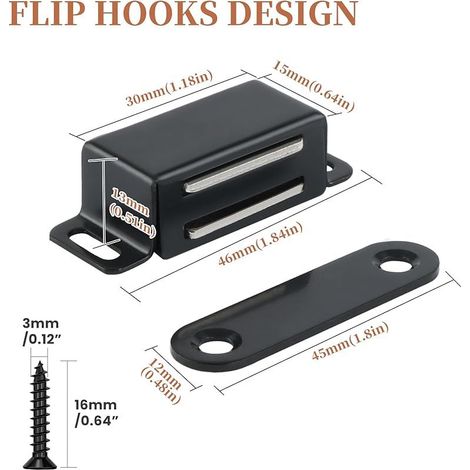4 Pièces Aimant Porte Placard 4.5 CM pour Porte de Placard de Cuisine, Loquet de Porte Magnétique Aimant Meuble Fermeture pour Tiroir, Armoire, en Acier Inoxydable, Noir (1/5)